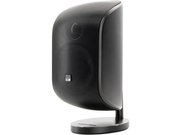 Diffusore compatto Bowers & Wilkins M-1 MK2 nero, vista laterale, forma arrotondata, griglia nera, base circolare metallica