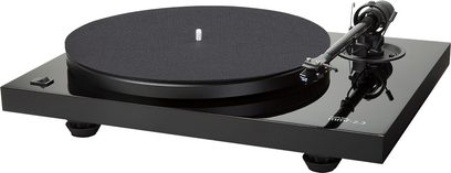 Hi-fi gramofon Music Hall MMF 2.3 černý, matně černý talíř, černé raménko, na lesklém obdélníkovém černém podstavci