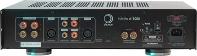 Zesilovač Elipson Infinite A1000 černý, přední panel s konektory, tlačítky a indikátory, pohled zepředu