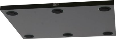 Black SSC Solidbase vibration damper, bottom view, 6 black circular feet on black rectangular plate