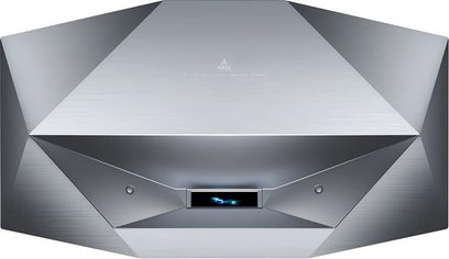 Βιντεοπροβολέας AWOL Vision Aetherion Max σκούρο γκρι με γεωμετρική πολύεδρη πρόσοψη και κεντρικό οπτικό στοιχείο, άποψη από πάνω