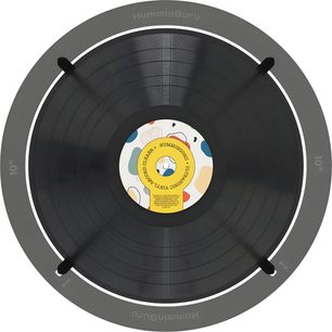 Macchina lava-dischi HumminGuru HG01 vista dall’alto con vinile nero da 10 pollici in involucro circolare grigio