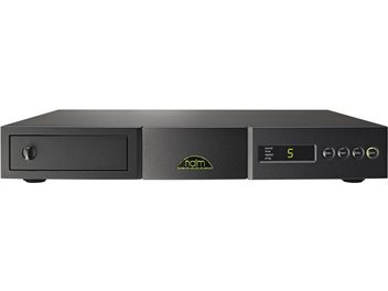 Naim Audio CD5si CD-afspiller, set forfra, mat sort front, grønt display, 5 kontrolknapper, CD-skuffe til venstre