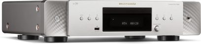 Player CD hi-fi Marantz CD 70 argintiu-auriu, vedere frontală cu ecran central negru și comenzi rotunde