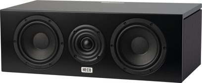 Heco AURORA XT Center 30 centerhøjttaler sort, trekvart visning, front med 2 basenheder og 1 centralt diskant.