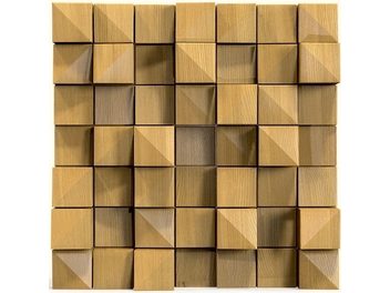 Artnovion ALPS W natural wood wall-mounted acoustic diffuser composed of 36 square truncated pyramids assembled in a checkerboard pattern