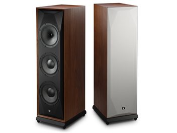 Altavoz de columna Mofi Electronics SourcePoint V10 nogal, madera de nogal, frontal negro con o sin rejilla gris