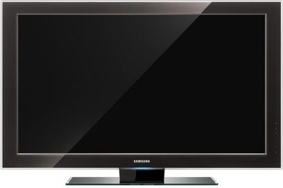 Samsung LE55A956 fladskærms-tv slukket, sort blank skærm, mat sort ramme, set forfra