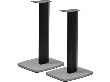 Sonus Faber skaļruņu statīvu pāris Sonetto G2 modelim, rievoti melni statņi, melnas platformas un pelēkas pamatnes