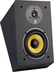 Dolby Atmos-højttaler Davis Acoustics Ariane A i sort, mat sort kabinet, gul bas i vævet fiber, kuppeltweeter
