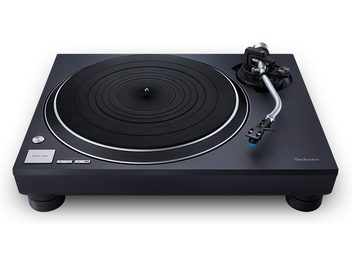 Giradischi Technics SL-100CEG-K nero, piatto circolare, braccio dritto argentato, pulsanti di controllo frontali