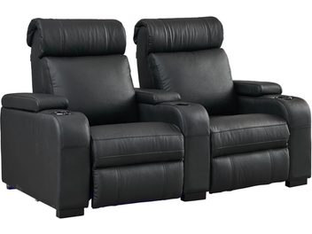 Lumene Hollywood Luxury III Kinosofa, 2-Sitzer, schwarzes Leder, hohe Rückenlehne, breite Armlehnen, Frontansicht