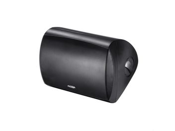 Cassa da esterno Paradigm Stylus 470-SM nera, vista prospettica, griglia metallica bombata, corpo nero, logo visibile