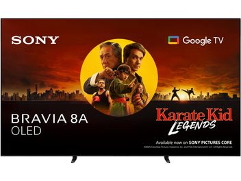 Sony BRAVIA 8A TV 55XR8A, glass OLED display, slim black bezel, two feet, front view