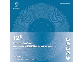 Buste esterne HumminGuru da 12 pollici per vinili, confezione da 50, packaging blu con motivo a disco