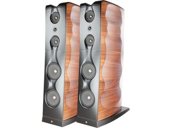 Standlautsprecher Gold Note XS-85 Hochglanz-Nussbaum, Hi-Fi-Paar mit schwarzer Front und mehreren Lautsprechertreibern