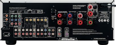Ampli home-cinéma Onkyo TX-SR606 noir, face arrière, connectique audio/vidéo analogique et numérique, antennes radio