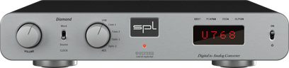 SPL Diamond stereo-förförstärkare silver med metallfront, två roterande knappar, röd digital skärm och strömbrytare