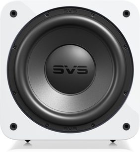 Subwoofer de graves SVS SB-3000 R|Evolution blanco lacado, vista frontal con altavoz circular negro central