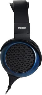 Fostex TH-1100RP Mk2 åbne, circum-aurale hi-fi-hovedtelefoner med venstre ørekop i metallisk blå og sort gitter, aftageligt kabel