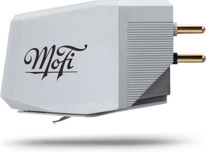 Hõbedane Mofi Electronics UltraTracker MM hi-fi helipea, profiilvaates kuldsete kontaktidega