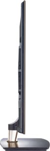 LG 32LV5500 fladskærms-tv set fra siden, flad skærm, buet metalfod, smal sort ramme