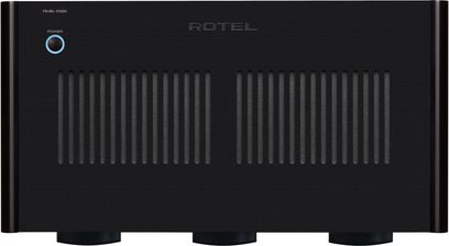 Rotel RMB-1585MKII multikanals effektforstærker sort, set forfra, central ventilationsrist, blå cirkulær knap