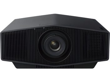 Sony VPL-XW5000ES svart videoprojektor, frontvisning, trapeseformet, sentralt plassert linse, sidemonterteventilasjonsgitter