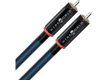 Αναλογικό καλώδιο ήχου RCA Wireworld Oasis 10 RCA 1m, κυλινδρικοί σύνδεσμοι μαύρου χρώματος με κόκκινους δακτυλίους, σκούρο μπλε σώμα.