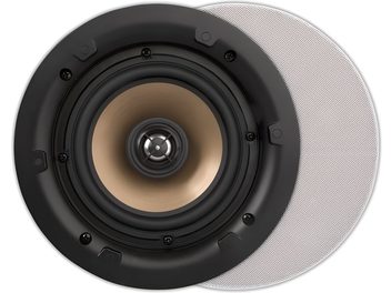Cassa da incasso a soffitto ArtSound HPRO525 rotonda nera e bronzo con griglia bianca perforata vista frontale