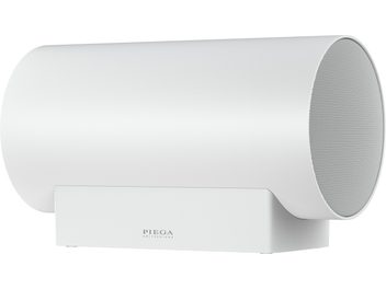 Sub Medium Wireless siyah subwoofer, üç çeyrek görünüm, silindirik form, ön ızgara, dikdörtgen taban