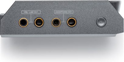 Astell&Kern Kann ULTRA audiofil musikafspiller set forfra, audio- og strømtilslutninger, antracitgrå finish