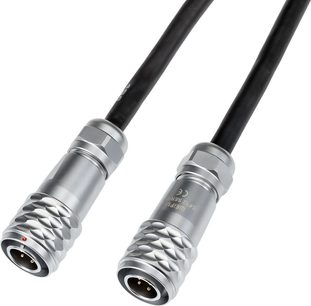 Black DIN audio cable with two silver-colored circular metal 3-pin connectors, textured grip surface