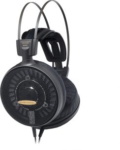 Åbne hi-fi-hovedtelefoner Audio Technica ATH-AD2000X i sort med gitterkopper og dobbelt metalbøjle set fra siden