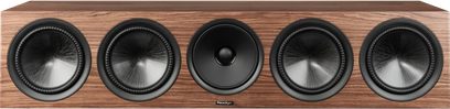 Paradigm Premier 620C v2 középső hangsugárzó dió, elölnézet, dió kivitelű kabinet öt fekete hangszóróval
