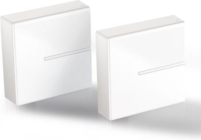 Two white rectangular Meliconi Ghost Cubes Cover cable management boxes of different sizes, made of smooth plastic