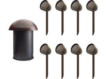 GOSYST Paradigm väliskõlar musta silindrilise korpusega, pruuni kupliga ja kuue ümmarguse pruuni jalaga kõlariga
