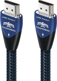 Due cavi HDMI Audioquest ThunderBird eARC 48Gbps 0,60m blu con connettori argentati e guaina intrecciata blu e nera
