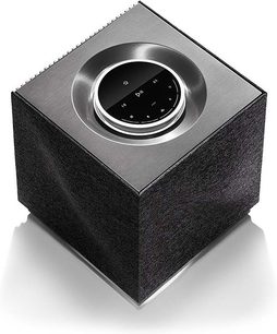 Draadloze luidspreker Naim Audio Mu-so Qb 2nd Gen kubusvormig, grijze stof, geborsteld aluminium, bedieningswiel