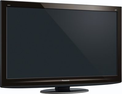 Panasonic TX-P42GT20 sort fladskærms-tv, set forfra i tæt optagelse med slukket skærm