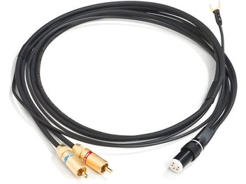 Kabel gramofonowy Van den Hul D-502 Hybrid TAC/RCA 1m, czarny, złącza RCA pozłacane, zaokrąglona pętla na białym tle
