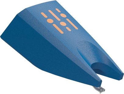 Diamant Concorde MKII DJ Ortofon modrý s oranžovými oválnými vzory na horní straně, detailní pohled shora