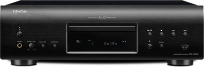 Denon DCD-1520AE CD-afspiller, sort frontpanel med digitalt display, sølvfarvede knapper og kontrolhjul