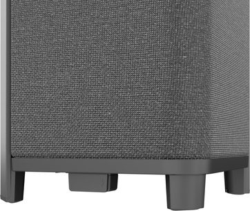 Přenosný Bluetooth reproduktor Sonoro Vibes XL černý, pohled zespodu z boku, šedá tkaná mřížka na krátkých černých nožičkách