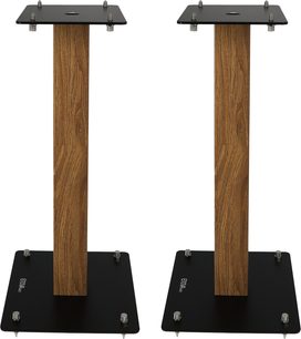 Enova HIFI MAJESTY 50 WD, højttalerstativer i træ, set forfra, 2 sorte rektangulære holdere, 4 metal skruer