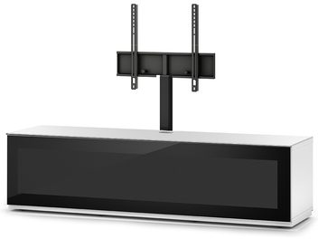 ТВ-тумба Sonorous Studio STA161I-WHT-BLK біла та чорна, вигляд спереду, з чорним настінним кріпленням на двох вертикальних стійках