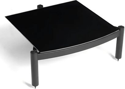 Ekstra Atacama Audio Equinox 1 sort hylde, set ovenfra, rektangulær form, metalstruktur, glashylde