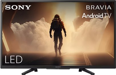 Sony KD32W800P1 siyah televizyon, muhtemelen plastik ince çerçeve, önden görünüm, iki ayak aralıklı