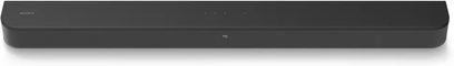 Sony HT-S400 soundbar sort, set forfra, aflang rektangulær form, afrundede hjørner, glat overflade, diskrete knapper