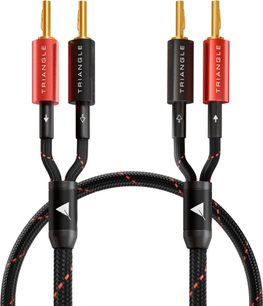 Triangle Red luidsprekerkabel met zwart-rode gevlochten mantel, dubbele Y-uitgang met rood-zwarte vergulde banaanstekkers